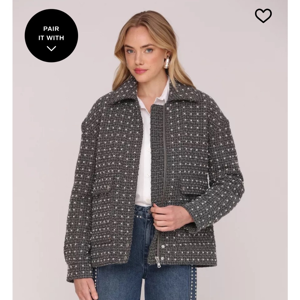 Avec Les Filles Women's Embellished Aviator Jacket NWT size medium gray